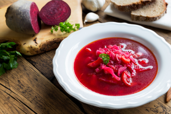 Beetroot, Quinoa & Kale Soup with Garlic